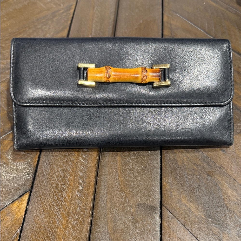 Gucci Black Wallet with Bamboo Accent